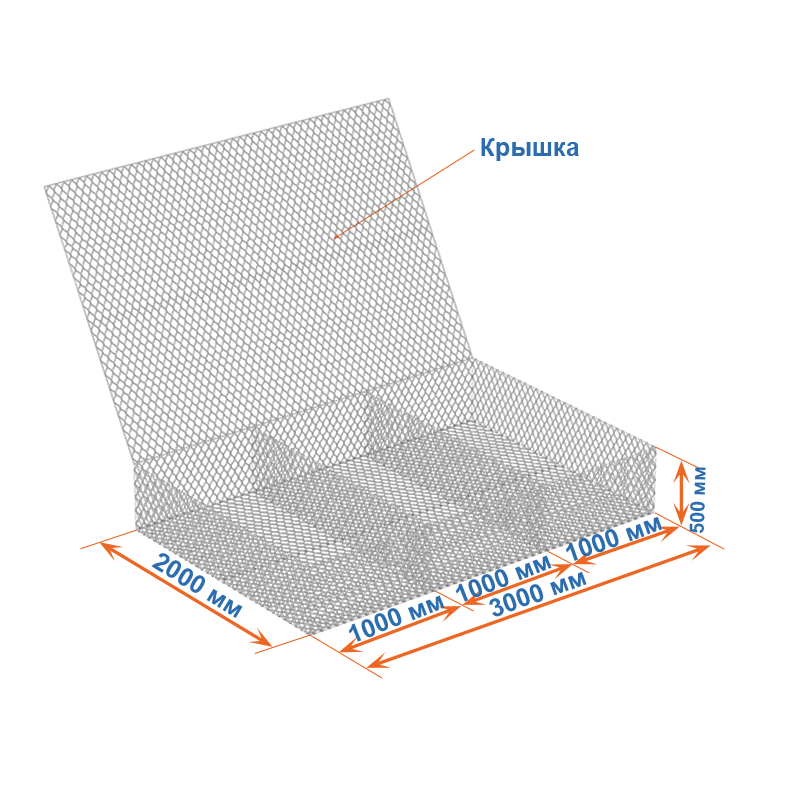Габион коробчатый ГСИ-К 3х2х0,5 оцинкованный, Ø проволоки 2,4 мм, размер ячейки 6х8 см фото