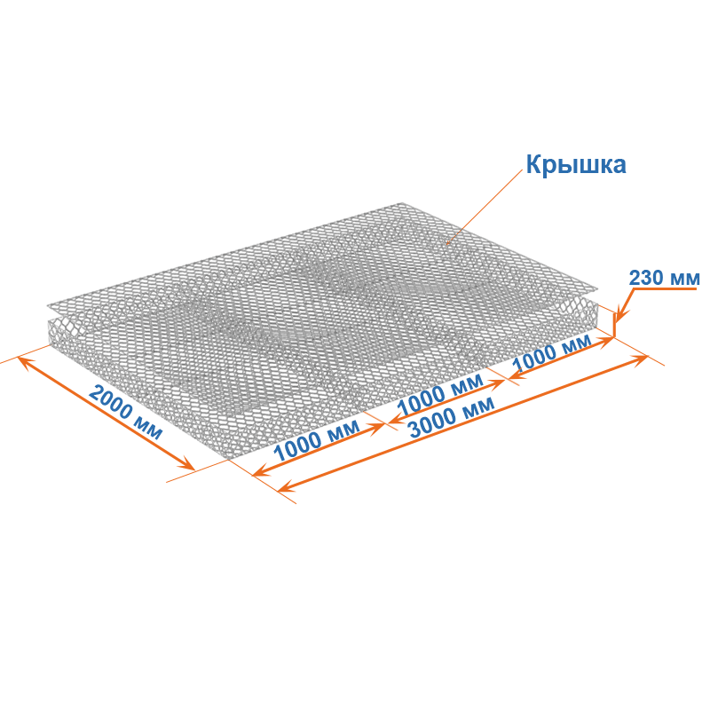 Габион матрац ГСИ-М 3х2х0,23 оцинкованный, Ø проволоки 2,2 мм, размер ячейки 6х8 см фото